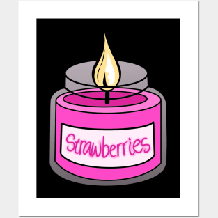 Cute Pink Strawberry Candle Posters and Art